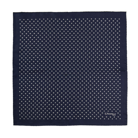 DARK BLUE HAND-PRINTED SILK POCKET SQUARE