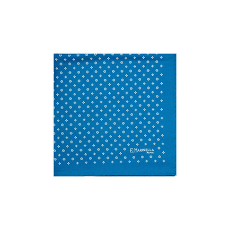 MID BLUE HAND-PRINTED SILK POCKET SQUARE