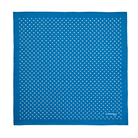 MID BLUE HAND-PRINTED SILK POCKET SQUARE