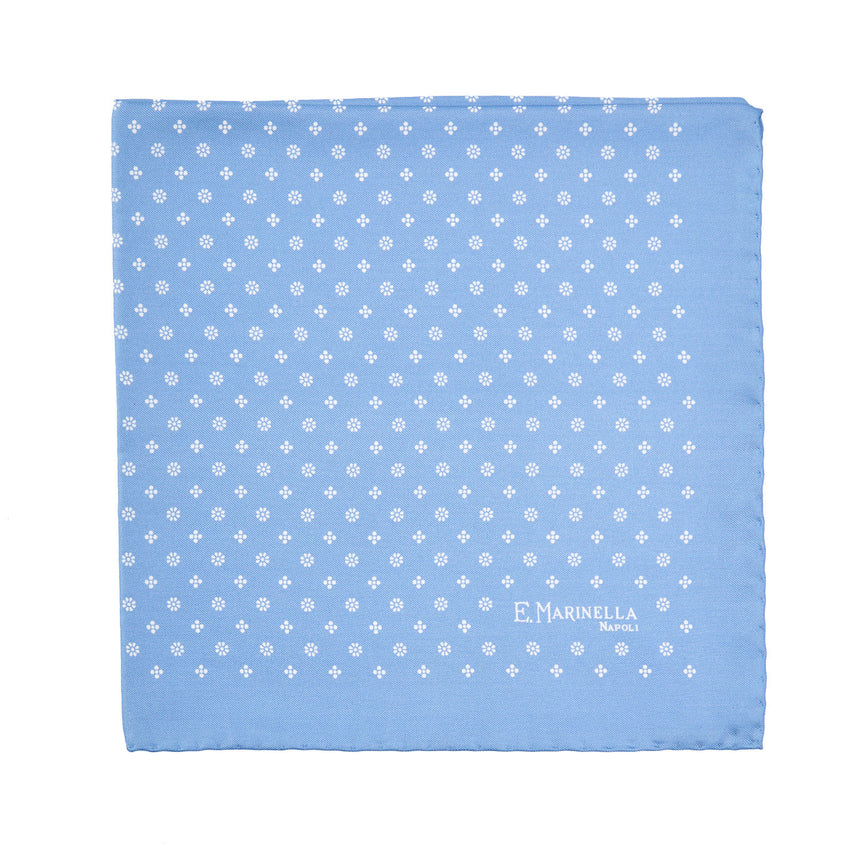 LIGHT BLUE HAND-PRINTED SILK POCKET SQUARE