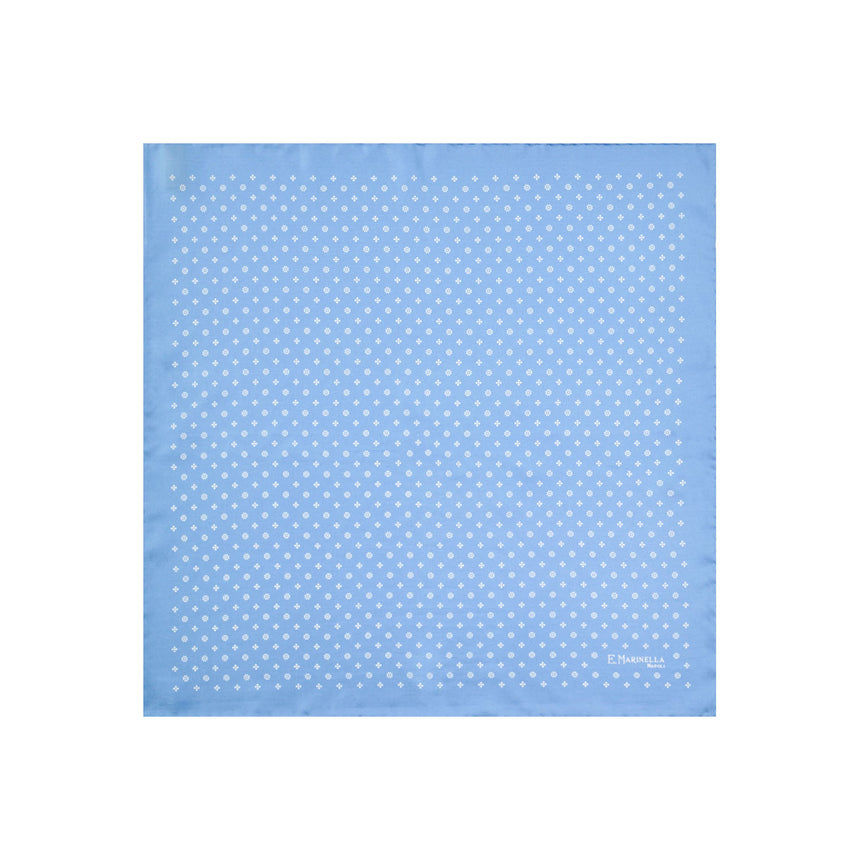 LIGHT BLUE HAND-PRINTED SILK POCKET SQUARE