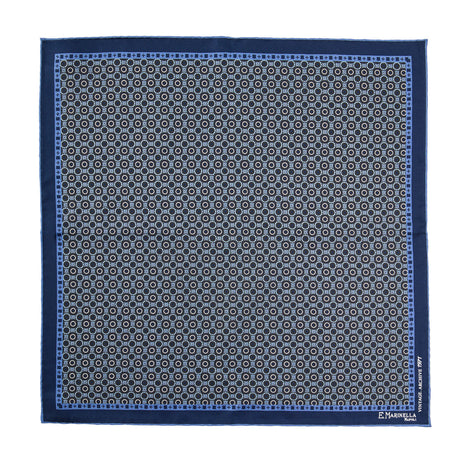 DARK BLUE HAND-PRINTED SILK POCKET SQUARE