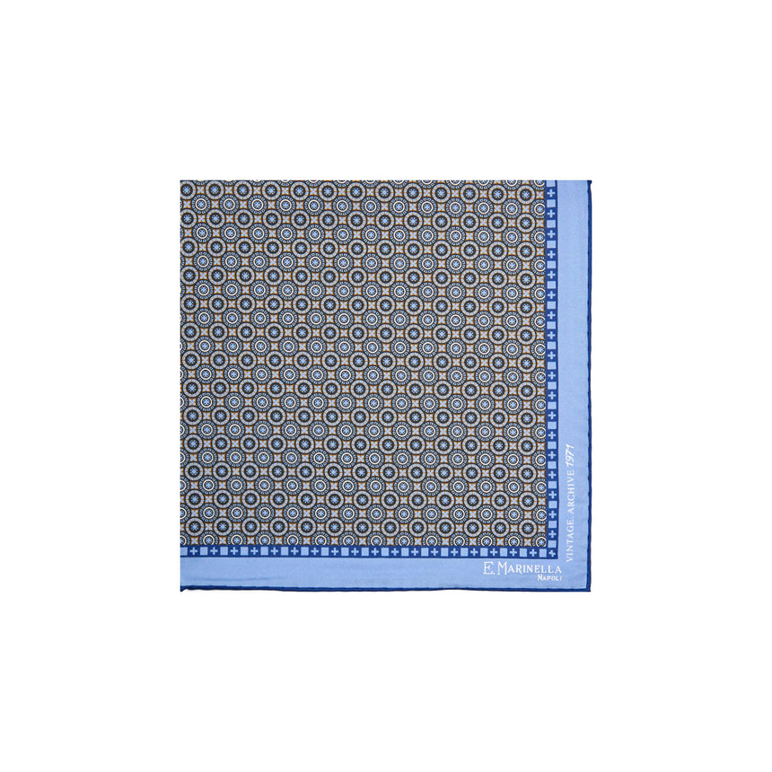 LIGHT BLUE HAND-PRINTED SILK POCKET SQUARE