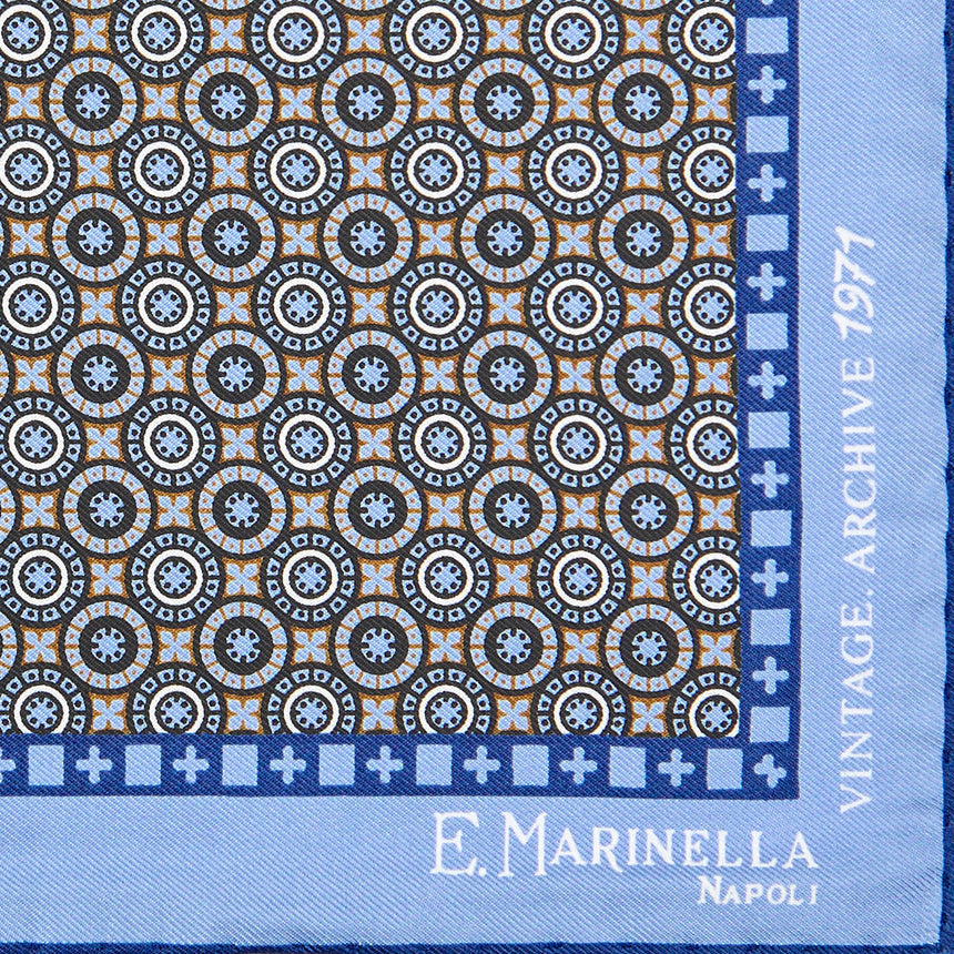 LIGHT BLUE HAND-PRINTED SILK POCKET SQUARE