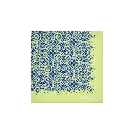 LIGHT GREEN HAND-PRINTED SILK POCKET SQUARE