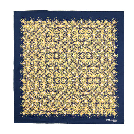 DARK BLUE HAND-PRINTED SILK POCKET SQUARE