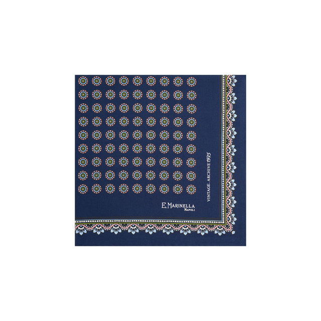 dark_blue_hand_printed_silk_pocket_square_archivio_pattern_1975_centered_and_folded