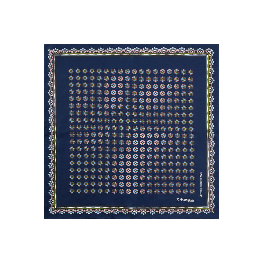dark_blue_hand_printed_silk_pocket_square_archivio_pattern_1975_fully_open_view