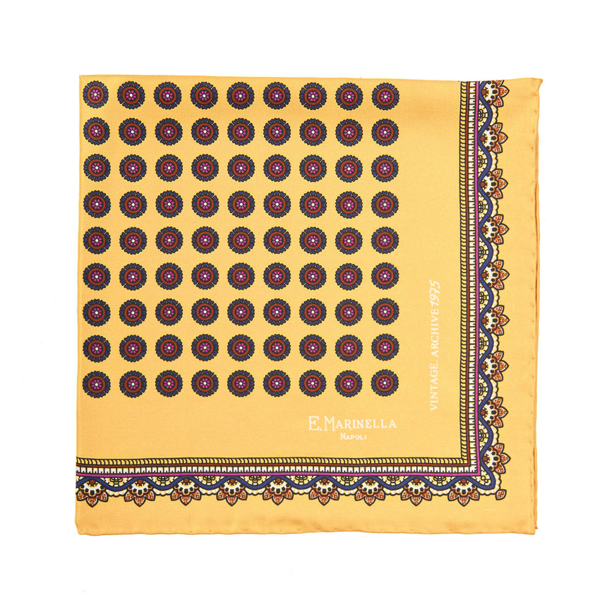 YELLOW HAND-PRINTED SILK POCKET SQUARE