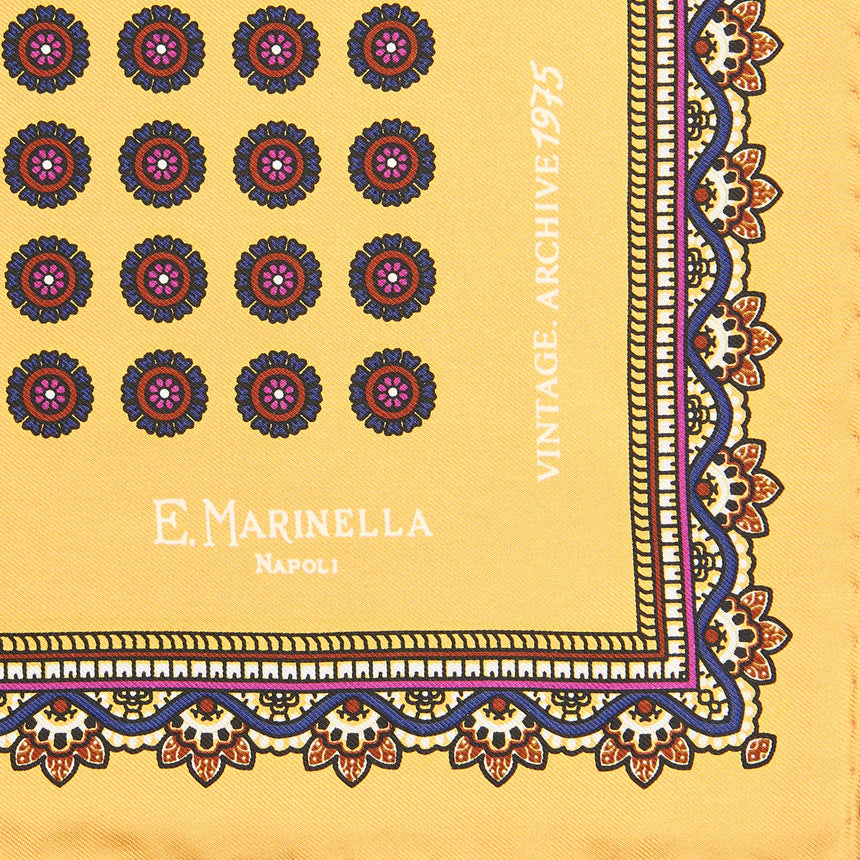 YELLOW HAND-PRINTED SILK POCKET SQUARE