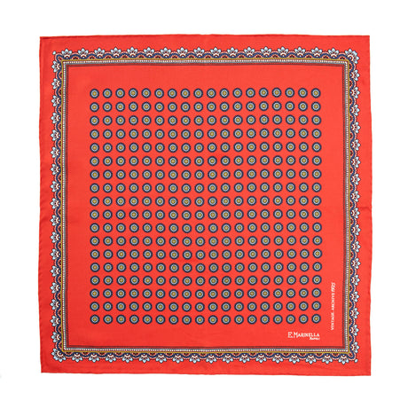 RED HAND-PRINTED SILK POCKET SQUARE