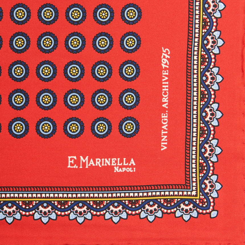 RED HAND-PRINTED SILK POCKET SQUARE