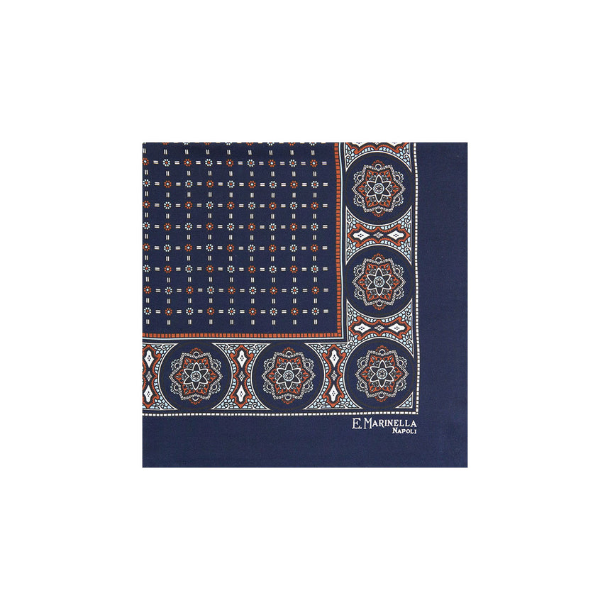 dark_blue_hand_printed_silk_pocket_square_small_flower_pattern_centered_and_folded