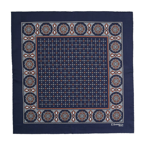 POCHETTE DA TASCHINO IN SETA STAMPATA A MANO BLU SCURO