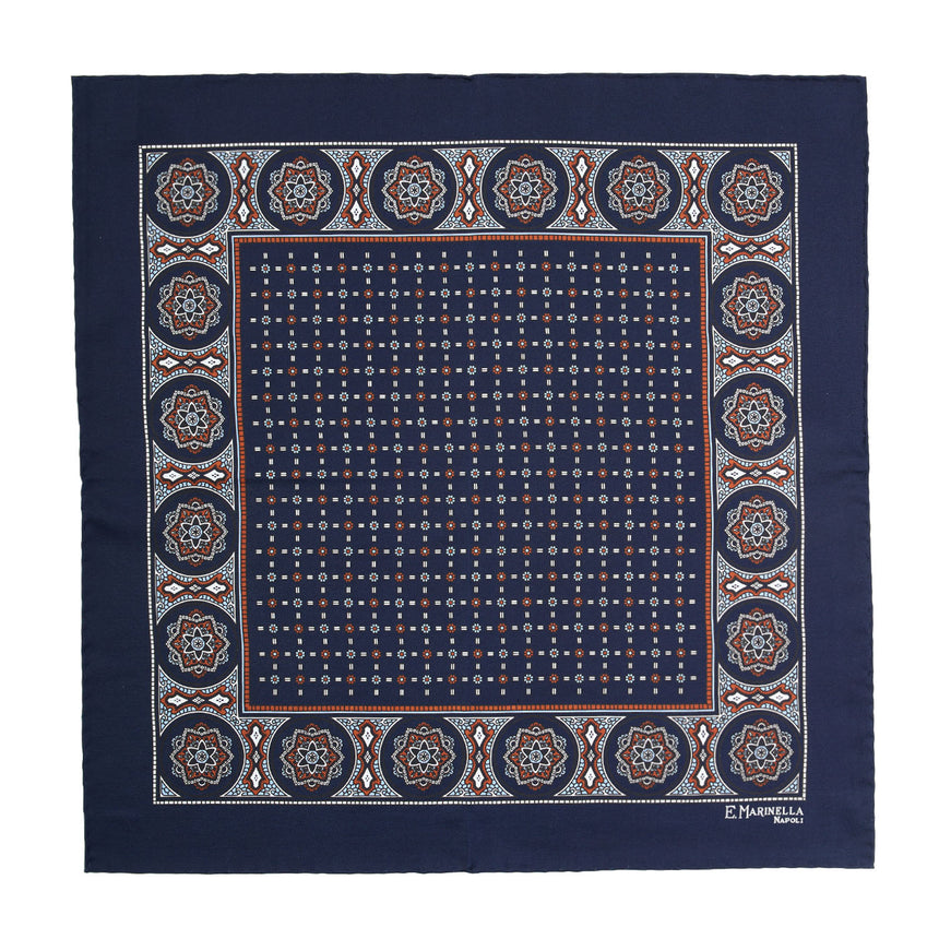 POCHETTE DA TASCHINO IN SETA STAMPATA A MANO BLU SCURO