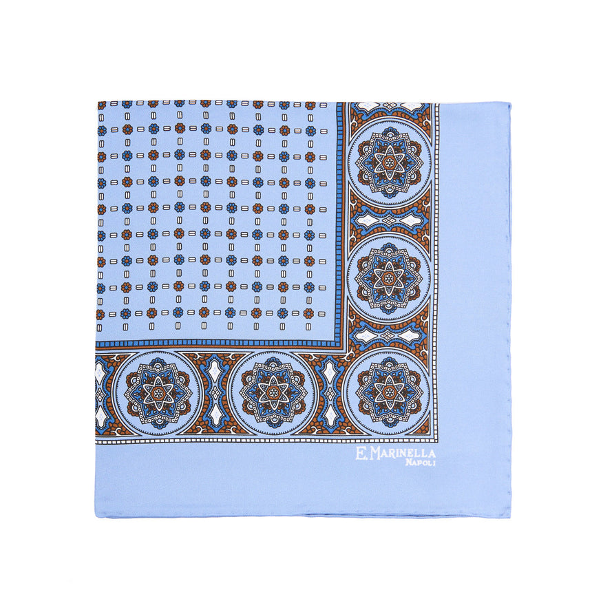 LIGHT BLUE HAND-PRINTED SILK POCKET SQUARE
