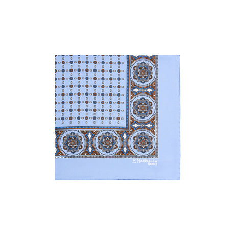 LIGHT BLUE HAND-PRINTED SILK POCKET SQUARE