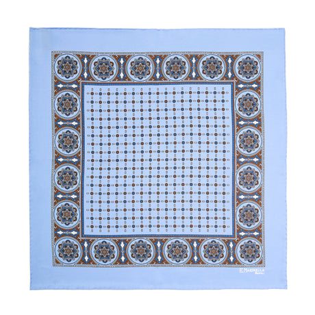 LIGHT BLUE HAND-PRINTED SILK POCKET SQUARE