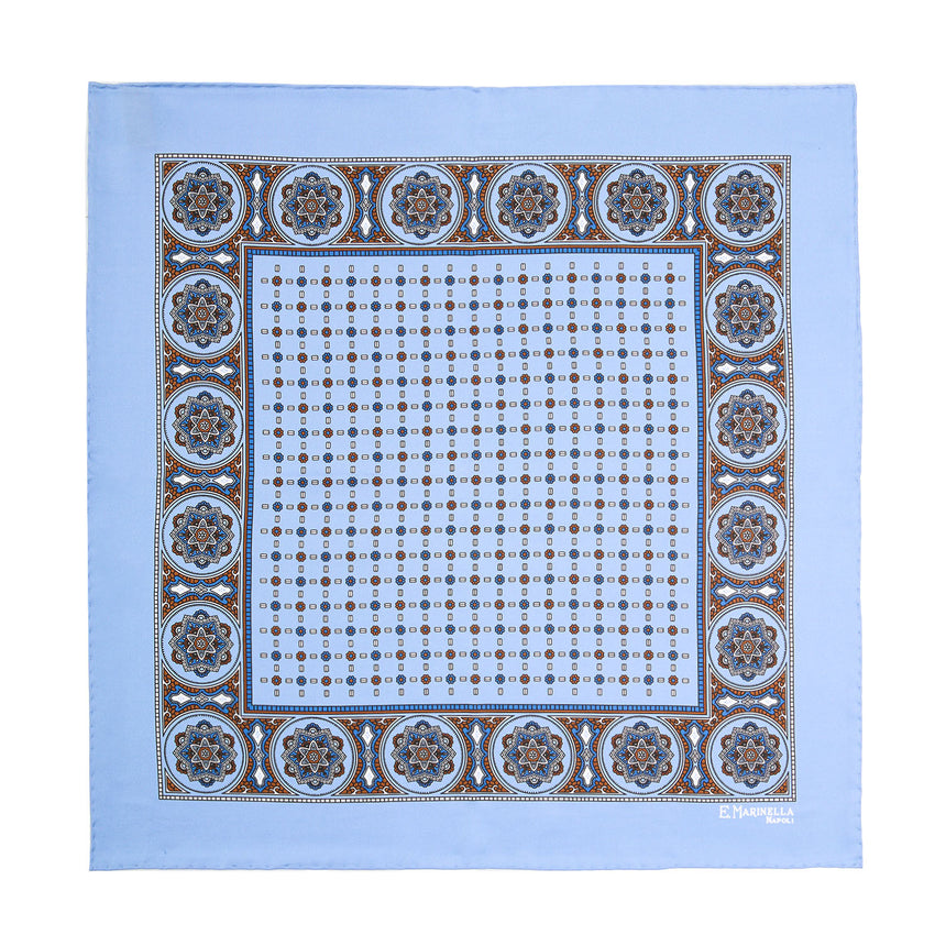 LIGHT BLUE HAND-PRINTED SILK POCKET SQUARE