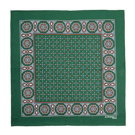 DARK GREEN HAND-PRINTED SILK POCKET SQUARE
