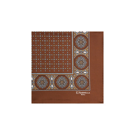 DARK BROWN HAND-PRINTED SILK POCKET SQUARE
