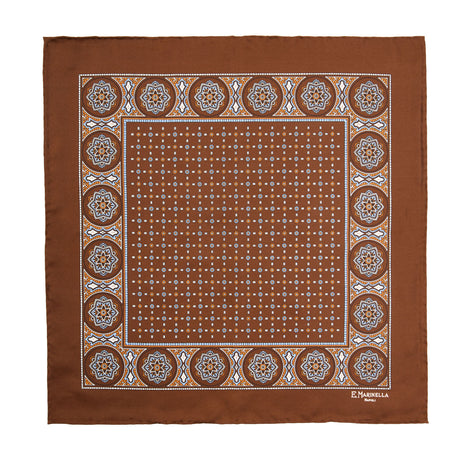 DARK BROWN HAND-PRINTED SILK POCKET SQUARE