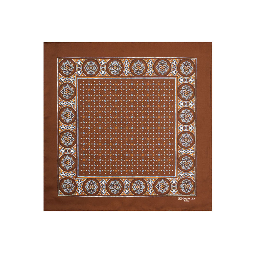 POCHETTE DA TASCHINO IN SETA STAMPATA A MANO MARRONE 