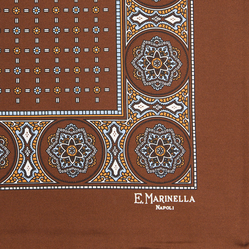 DARK BROWN HAND-PRINTED SILK POCKET SQUARE