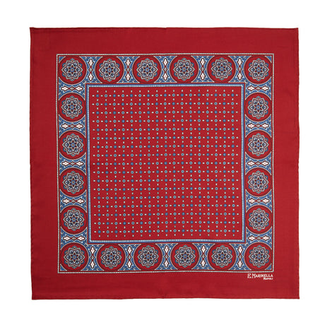 BURGUNDY HAND-PRINTED SILK POCKET SQUARE