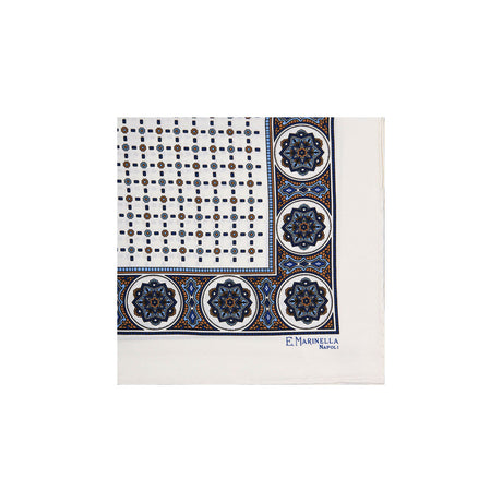 WHITE HAND-PRINTED SILK POCKET SQUARE