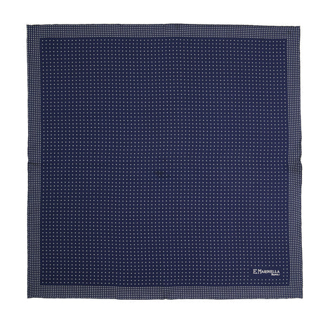 DARK BLUE HAND-PRINTED SILK POCKET SQUARE