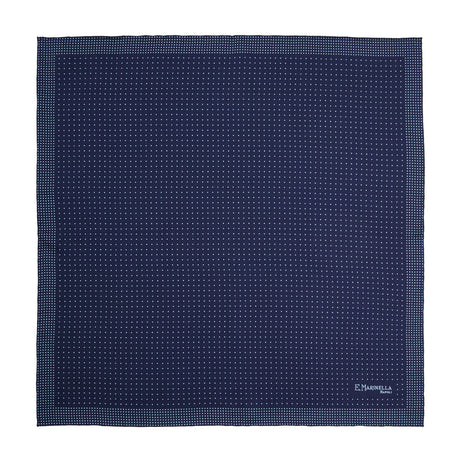 DARK BLUE HAND-PRINTED SILK POCKET SQUARE