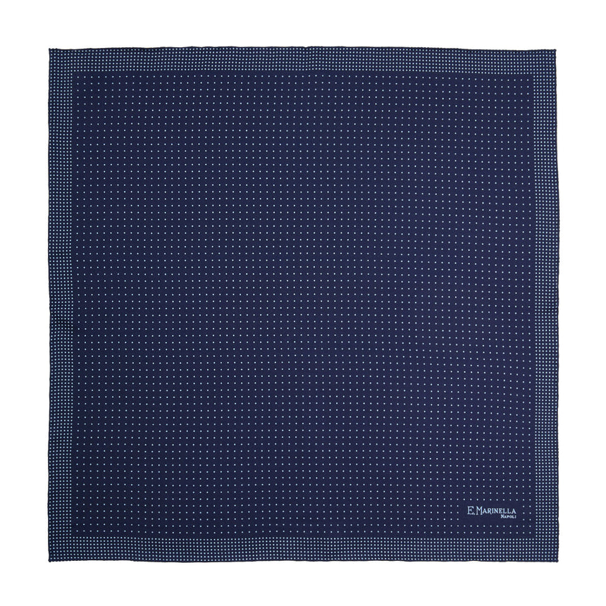 DARK BLUE HAND-PRINTED SILK POCKET SQUARE