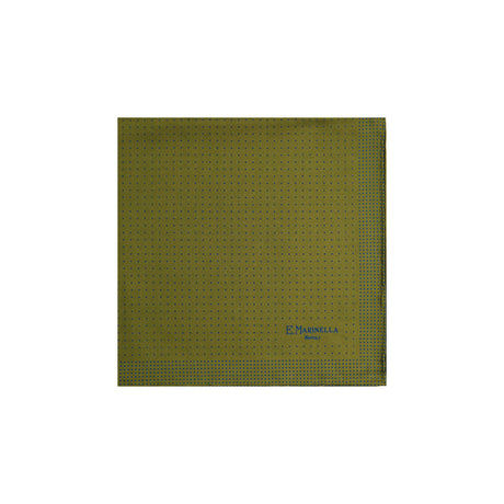 OLIVE GREEN HAND-PRINTED SILK POCKET SQUARE