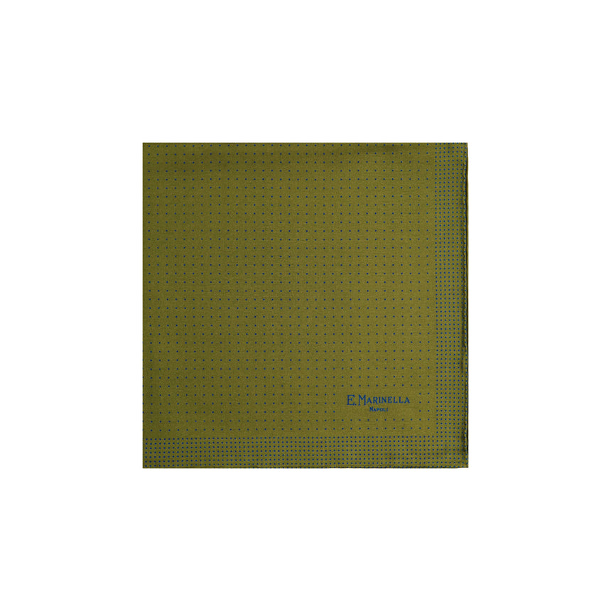 OLIVE GREEN HAND-PRINTED SILK POCKET SQUARE