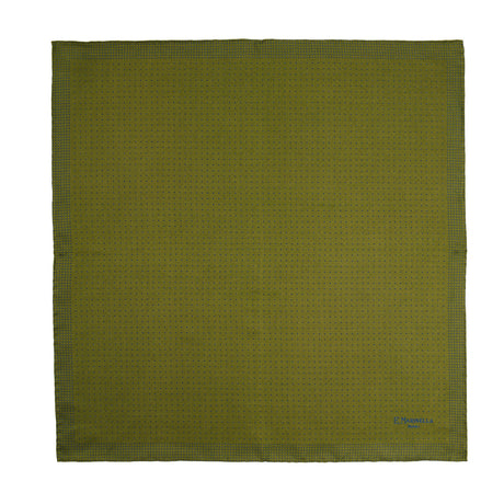 OLIVE GREEN HAND-PRINTED SILK POCKET SQUARE