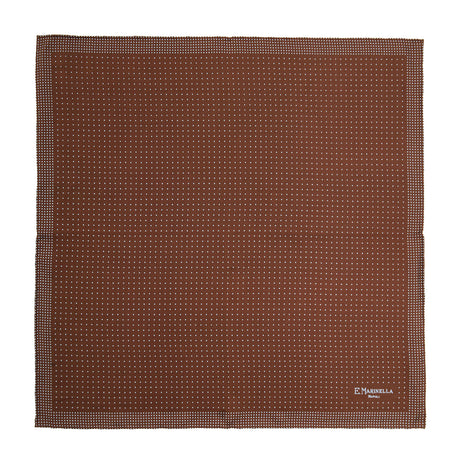 DARK BROWN HAND-PRINTED SILK POCKET SQUARE