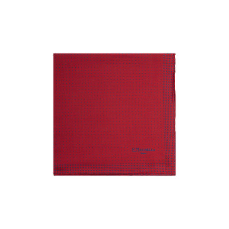 BURGUNDY HAND-PRINTED SILK POCKET SQUARE