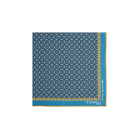 MID BLUE HAND-PRINTED SILK POCKET SQUARE