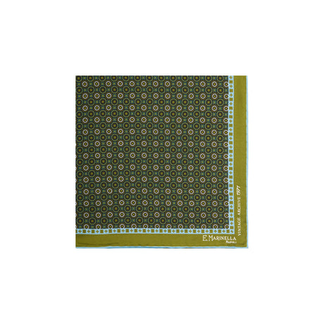 OLIVE GREEN HAND-PRINTED SILK POCKET SQUARE