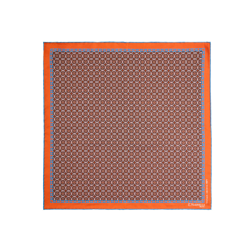 ORANGE HAND-PRINTED SILK POCKET SQUARE