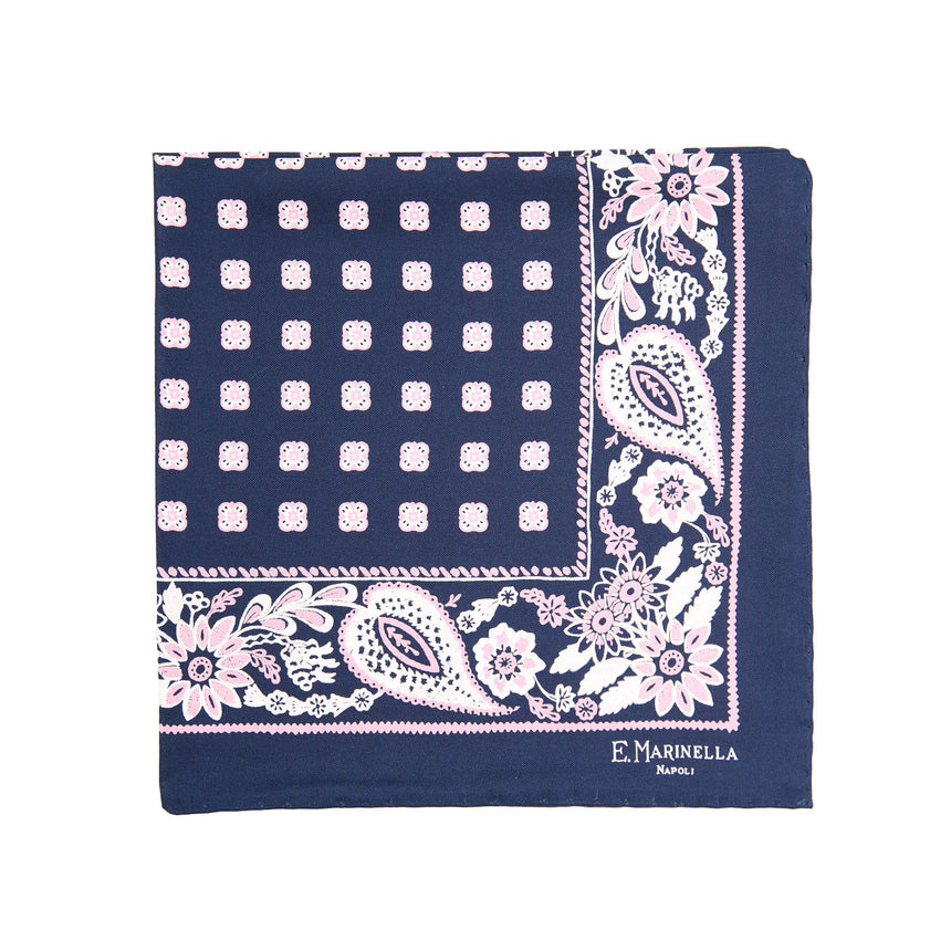 POCHETTE DA TASCHINO IN SETA STAMPATA A MANO BLU SCURO