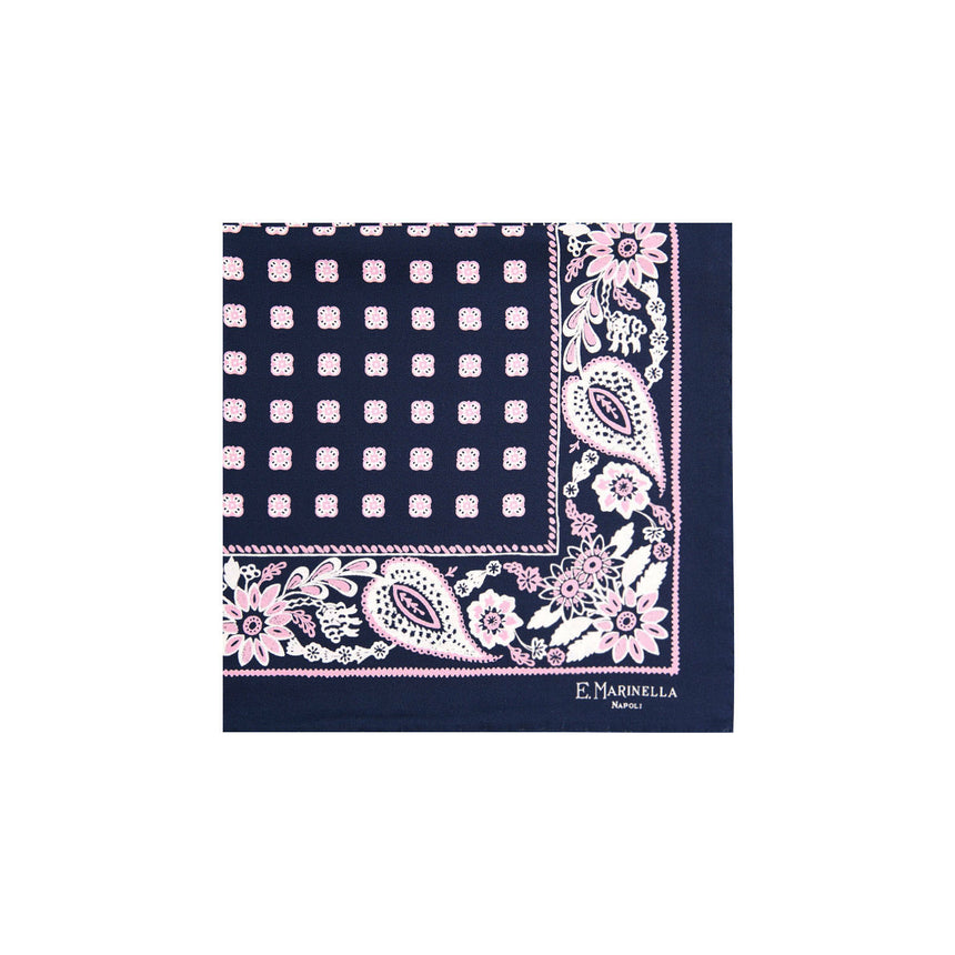dark_blue_hand_printed_silk_pocket_square_small_flower_pattern_centered_and_folded