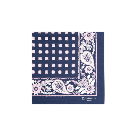 DARK BLUE HAND-PRINTED SILK POCKET SQUARE