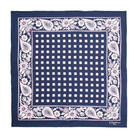 DARK BLUE HAND-PRINTED SILK POCKET SQUARE