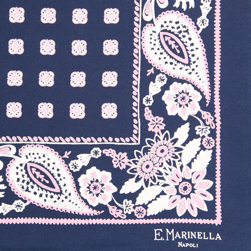 POCHETTE DA TASCHINO IN SETA STAMPATA A MANO BLU SCURO