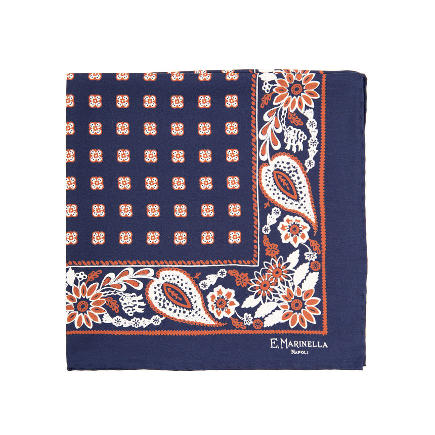 POCHETTE DA TASCHINO IN SETA STAMPATA A MANO BLU SCURO