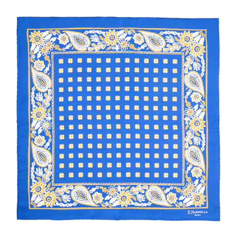 BLUETTE HAND-PRINTED SILK POCKET SQUARE