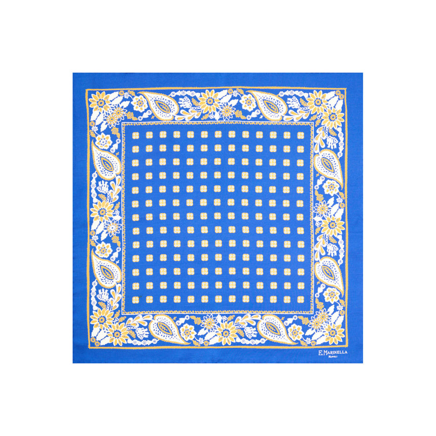 POCHETTE DA TASCHINO IN SETA STAMPATA A MANO BLU SCURO