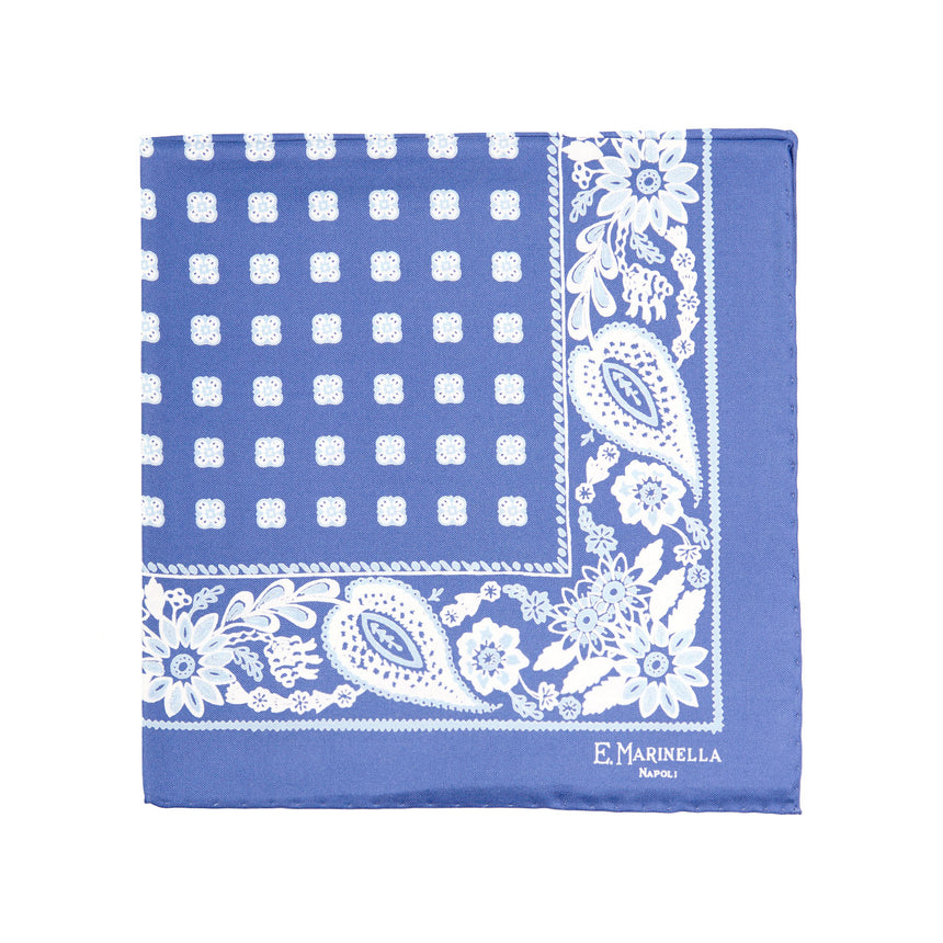 POWDER BLUE HAND-PRINTED SILK POCKET SQUARE